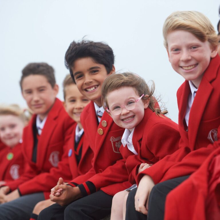 students on a windy day