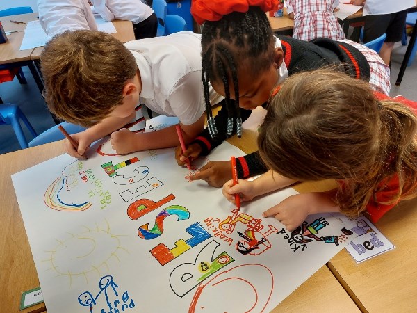 Students colouring in