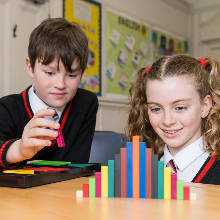 students trying out measuring blocks